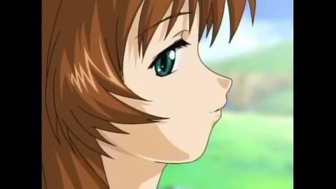 Anime hentai girl with short brown hair and green eyes profile view
