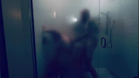 Steamy shower silhouettes of curvy MILF fucked hard doggy style