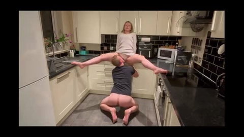 Blonde wife in freeuse kitchen fuck, legs spread wide on hubby