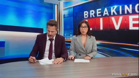 Nicole Aniston in sexy checkered blazer on Breaking News Brazzers set