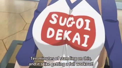 Uzaki-chan fanservice anime girl with huge tits in tight shirt complaining about workout