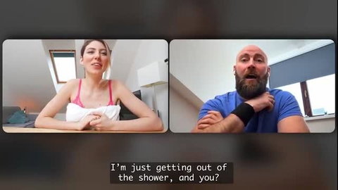Fanta Sie in towel post-shower video call with Angelo Godshack
