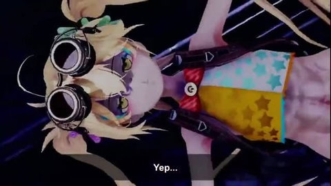 Nyakumi in colorful star bikini top and straps, blonde twintails, goggles
