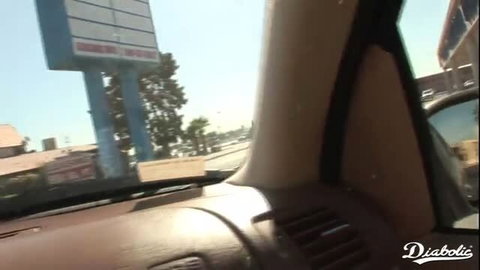 POV dashcam drive by flashing tits at liquor store sign