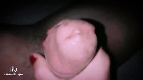 Close-up of wife hand fondling big pink cock