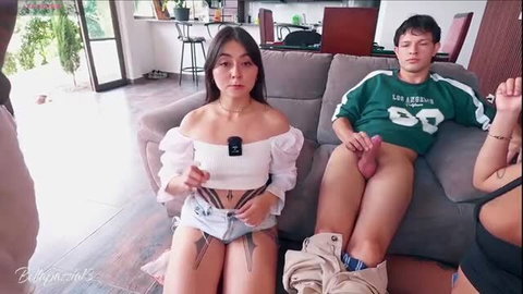 Bellapazzia with hot guy exposing cock on couch in Part 1