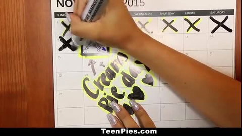 Sophia Leone writing 'Cream Pie' on calendar in hot thumbnail