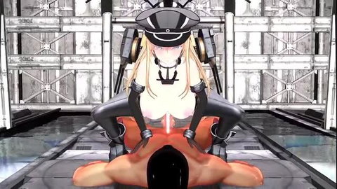 Wink_MMD Bismarck in shiny latex facesitting nude man in sci-fi scene