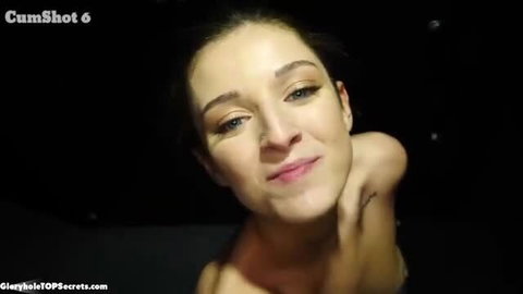 Kenzi closeup smiling after cumshot, glossy lips from 10 swallowed loads
