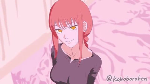 Makima anime girl with red ponytail smiling seductively