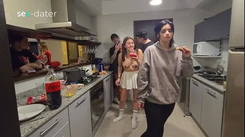 Argentinian brunettes topless mini skirt kitchen party BTS sex fiesta Bariloche