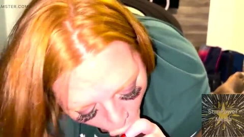 Julie Ginger redhead deepthroats BBC in anal training POV