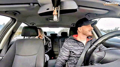 Natalie Wayne in taxi with blonde, no cash blowjob payment setup