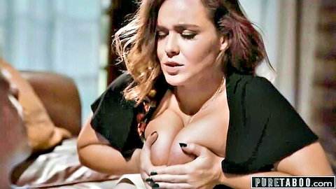 Natasha Nice teases with her big natural tits in open black top