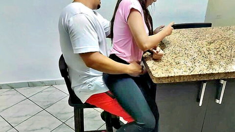 Naughty step-niece grinds on uncle's lap in playful tease