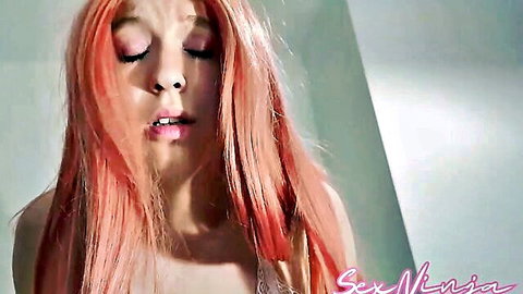 Pink-haired step-sister in seductive lingerie close-up, SexNinja adult video