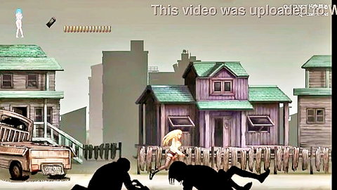 Blonde hentai girl in action against zombies in post-apocalyptic city gameplay