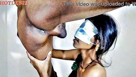 Blindfolded Desi Indian bhabhi touching huge BBC in homemade video