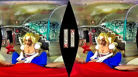 Blondie Fesser as sexy blonde angel in revealing VR outfit, teasing spread