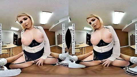Busty blonde Ivy LeBelle in open lingerie spreading legs
