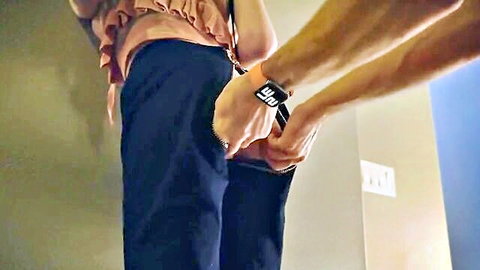 Busty teen pants pulled down by man in rough hardcore scene