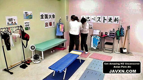 Two hot Asian MILFs in changing room, JAV uncensored