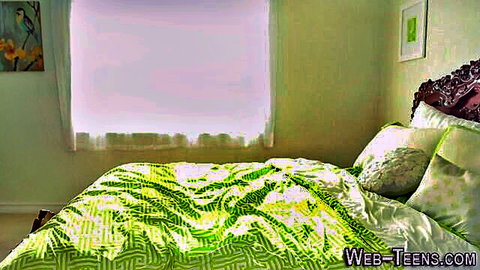 Hot teenagers with small tits licking each other out in bedroom