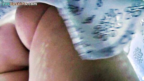 Amateur upskirt of plump ass cheeks spilling from lacy white panties