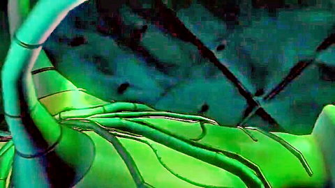 Animated Ghost in the Shell futa tentacle gangbang scene with green appendages