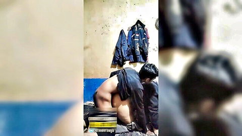 Blurry amateur video of Malaysian man bent over bare ass exposed getting fucked doggystyle by another in locker room
