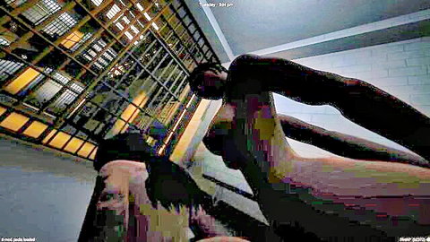 Ebony babe with huge tits squats on thick black cock POV prison cell fuck