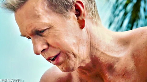 Athena Faris stepdad fantasy: older blonde man shirtless on beach
