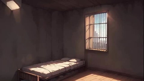 Yander & Kath in empty prison cell shadows, bare bed tease