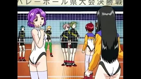 Anime volleyball girls in skimpy leotards showing asses, Angels in the Court 2