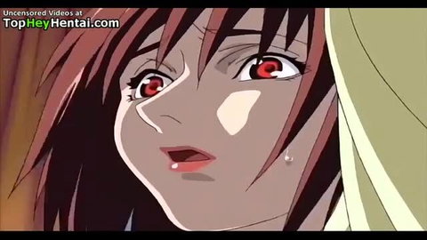 Hot redhead anime girl with red eyes in seductive closeup
