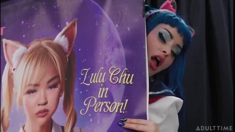 Lulu Chu catgirl cosplay poster at AdultTime event