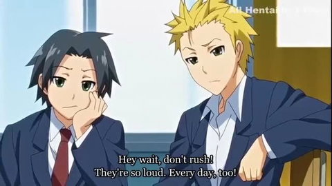 Two anime boys in school uniforms complaining in classroom JAV hentai thumbnail