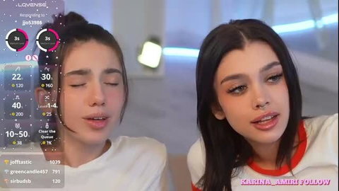 Karina Amiri & friend close-up stream, sexy lips pout, white crop tops