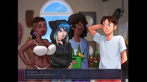 Summertime Saga Miss Dewitt topless with busty black woman, blue-haired girl, dread guy