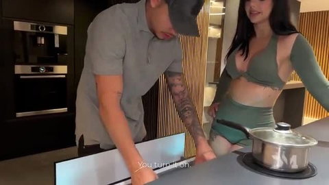 Danner Mendez grabs Iris Rodriguez's big ass in skimpy green bikini kitchen tease