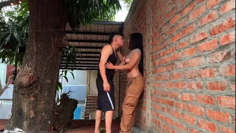 Lia Miller caught stealing mangoes, outdoor tit grope kiss with neighbor