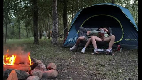 Icedflame sucks Champ McDorkerson's cock by campfire at camp