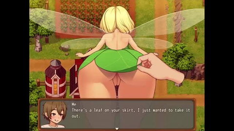 Fairy pixie girl lifted skirt by hand, leaf outfit, fantasy hentai scene
