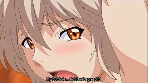 Anime girl with flushed face and open mouth looking scared