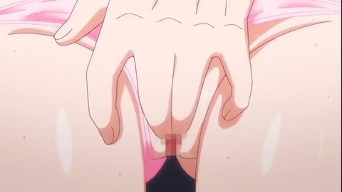 Close-up anime hentai pussy fingering with spread labia and pink wings