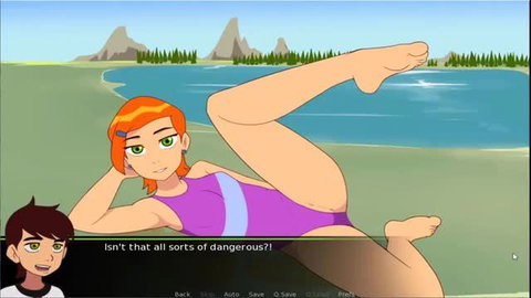 Ben 10 hentai scene with Gwen in purple swimsuit at the beach