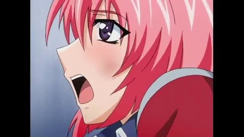 Anime pink hair girl with open mouth expression closeup