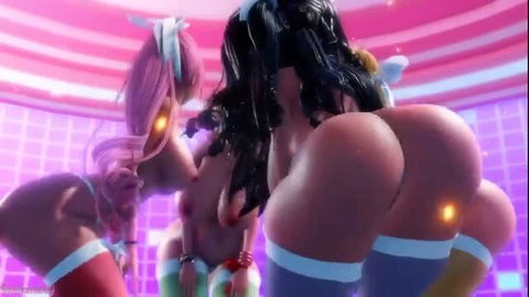 MMD anime girls in revealing outfits twerking together