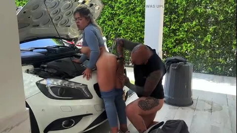 Horny Colombian woman gets fucked by mechanic outdoors