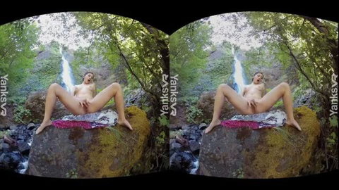 Amateur woman fingering her pussy outdoors in VR